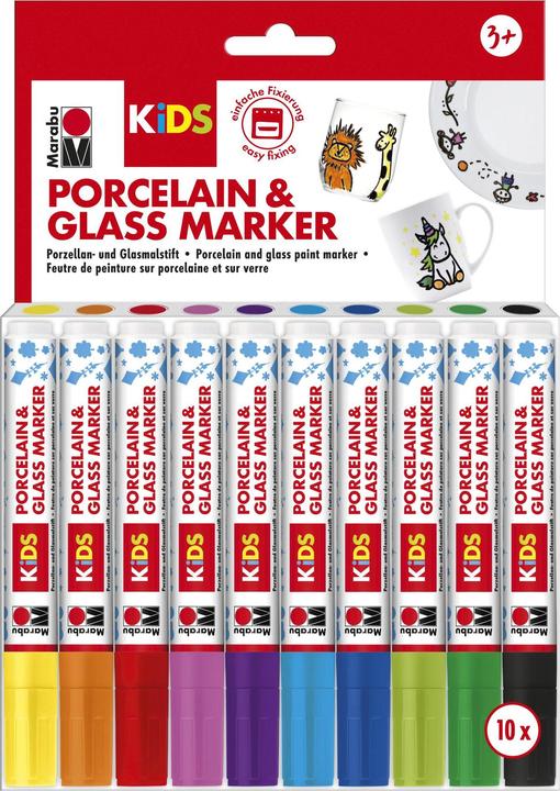 Actual product image Marabu Porcelain and glass painting pen Kids (Red, Blue, Orange, Turquoise, Green, Black, Violet, Yellow, 10 x)