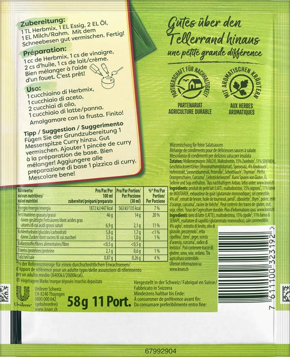 Nutritional values and ingredients Knorr Herbmix (63 g)