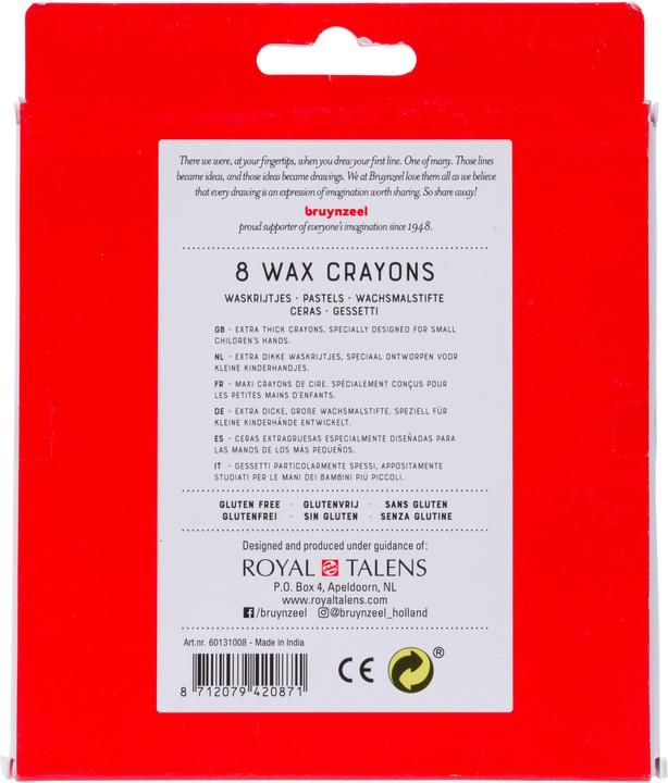 Image du produit Bruynzeel Crayons de cire Kids (Noir, Marron, Rouge, Jaune, Orange, Bleu clair, Pink, Vert clair, 8 x)