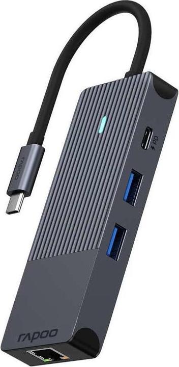 Actual product image Rapoo USB-C Multiport Adapter, 8-in-1, grey (USB-C, 8 Ports)