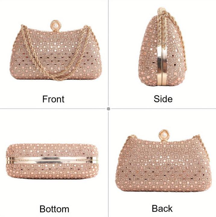 Only-Bags.Store 1 Stück Elegante Strass-Clutch - Modische Abendtasche mit abnehmbarem Schulterriemen für Hochzeiten
