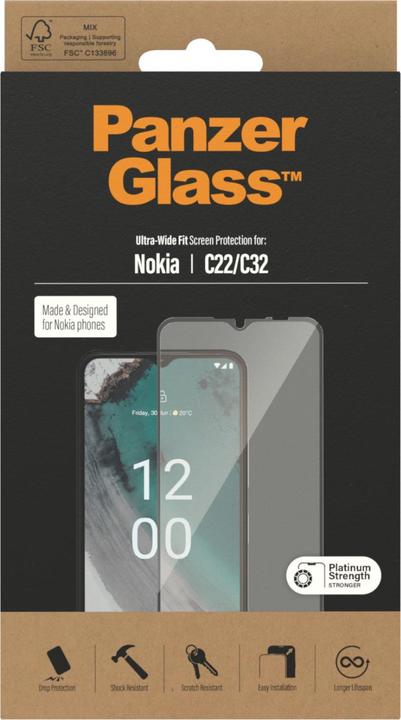 Actual product image PanzerGlass Ultra-Wide Fit (1 Piece, Nokia C22, Nokia C32)