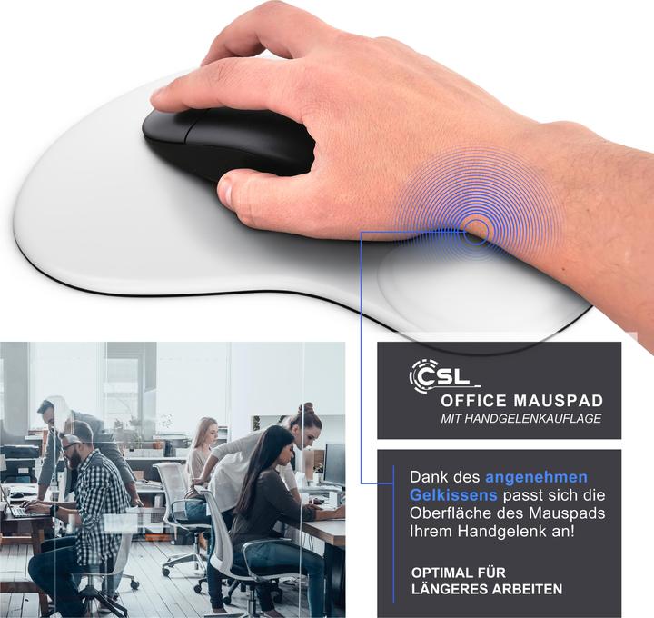 Actual product image CSL Mouse pad with gel cushion & wrist rest, comfort office mouse mat, white (S)
