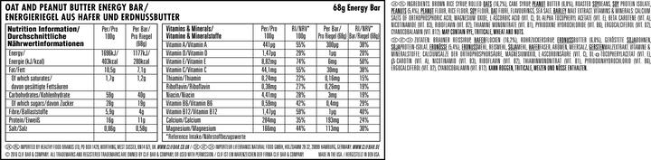 Valeurs nutritives et ingrédients Clif Bar Barres énergétiques (Crunchy Peanut Butter, 12 pcs, 816 g)