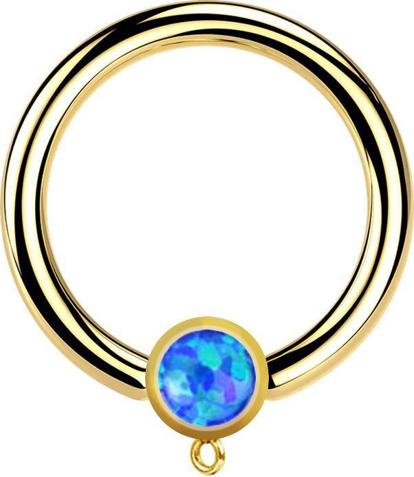 Produktbild Star Piercing Micro Closure Ring vergoldet mit Zylinder Opal blau Ring für Anhänger (ohne Messing, Chirurgenstahl 316L)