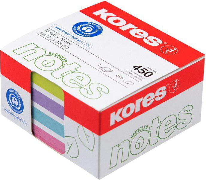 Kores Recycling Haftnotiz-Wrfel "Recycled Pastel Notes" (75 x 75 mm)