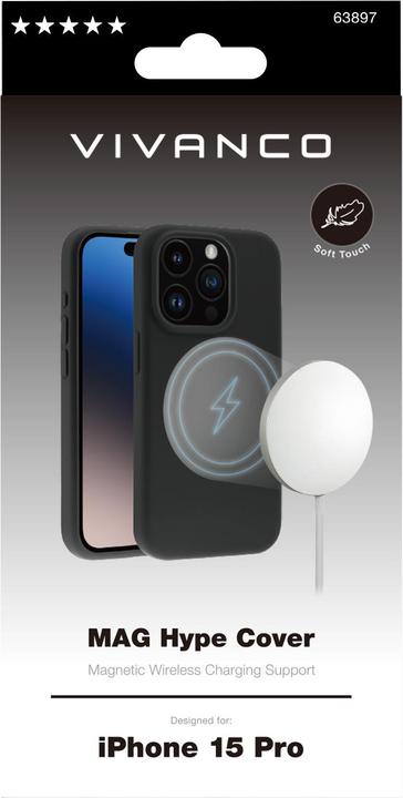 Immagine prodotto Vivanco MAG HYPE Cover per iPhone 15 Pro, nera, supporto MagSafe (Apple iPhone 15 Pro)