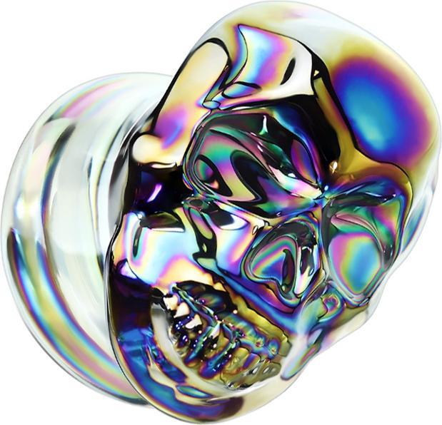 Star Piercing Flared Plug aus Pyrex Glas farbig Schädel (ohne Messing, Glas)