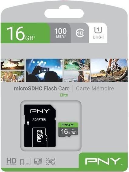 Actual product image PNY microSDHC card Elite UHS-I U1 16 GB (16 GB, microSDHC, U1, UHS-I)