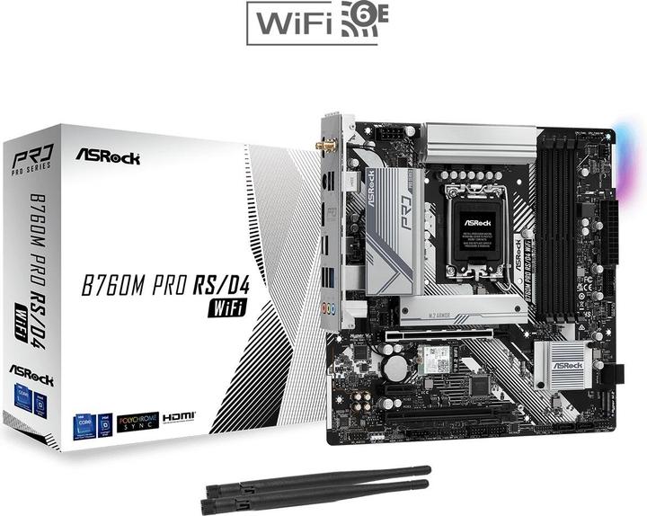 Actual product image AsRock B760M Pro RS/D4 WiFi (LGA 1700, Intel ICH7, mATX)