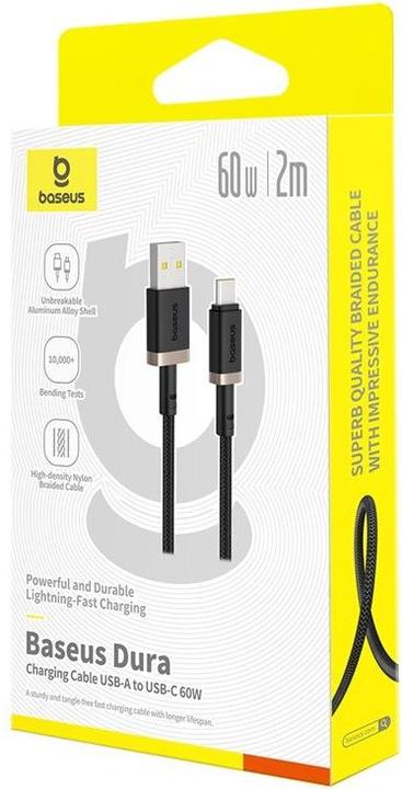 Actual product image Baseus Dura USB type A to type C 60 W fast charging cable 2 m black gold (2 m, USB 3.0)
