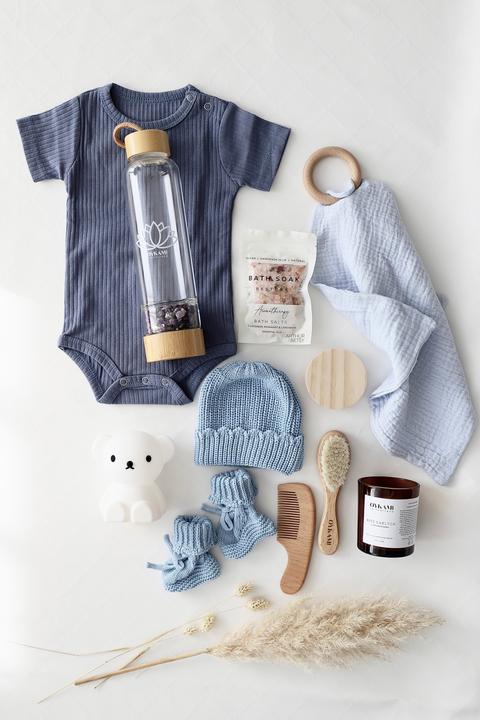 Produktbild Oykami Mama & Baby Geschenkbox Blau "Lugano" Boris - violette Steine
