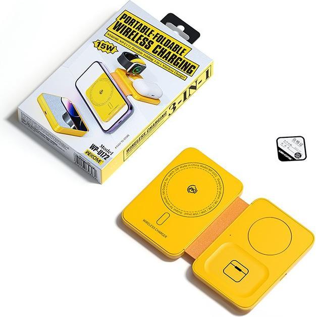Immagine prodotto Wekome Caricatore wireless 3in1 con MagSafe per iPhone, Apple Watch e AirPods + specchio (giallo) (1 cm)