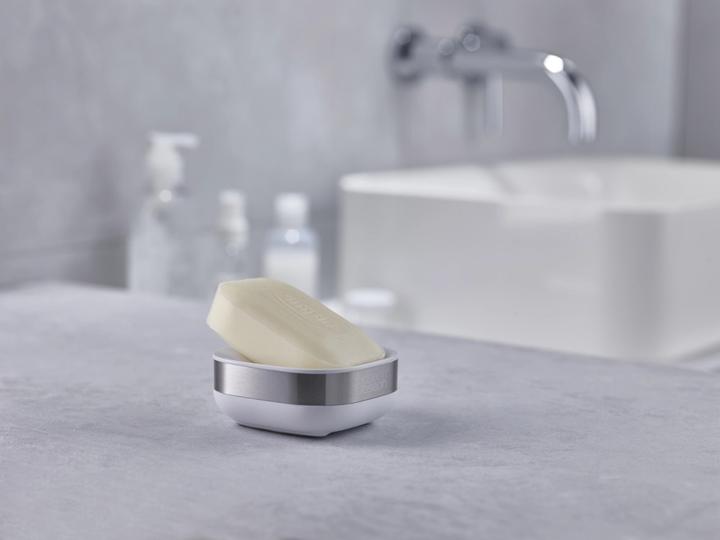 Actual product image Joseph Joseph 70533 Bathroom Slim Compact Steel Soap Dish- White/Steel