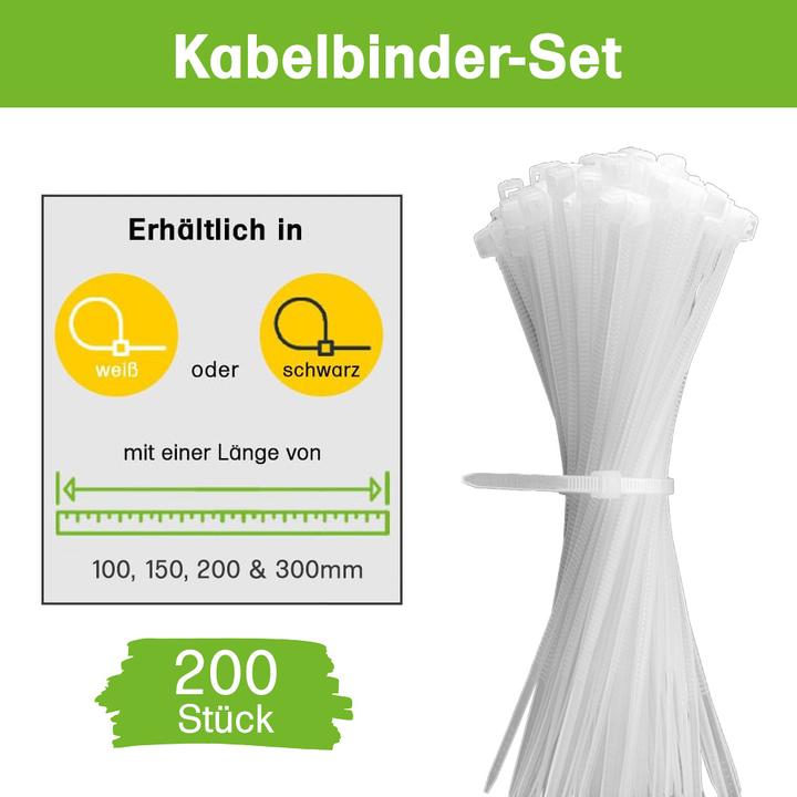 Produktbild Offgridtec Kabelbinder 200 Stk. weiss Nylon UV-Beständig Verschiedene Längen 100mm 150mm 200mm 300mm (300 mm)