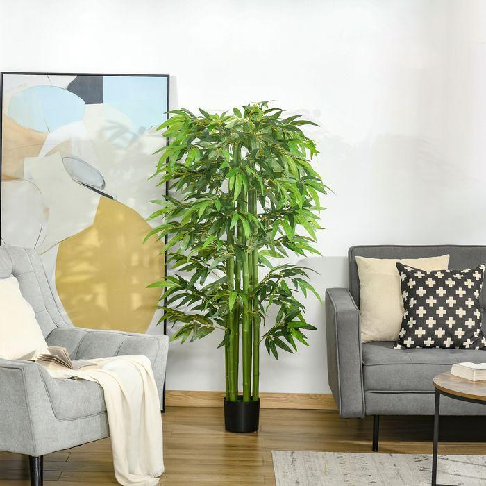 Produktbild Swisshandel24 künstliche Pflanzen gross 160 cm Bambus Kunstpflanze Zimmerpflanze Büropflanze Kunststofftopf für dr (160 cm)