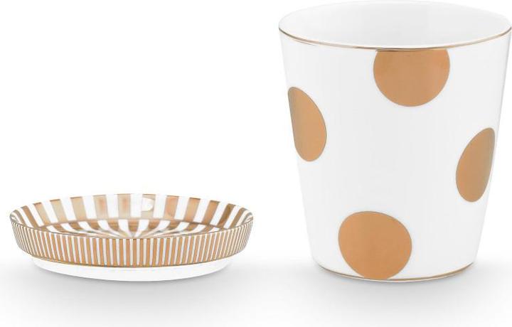 Immagine prodotto PIP Studio Tazza Dot Delight senza manico e vassoio per il tè bianco-oro 230ml (230 ml, 1 x)