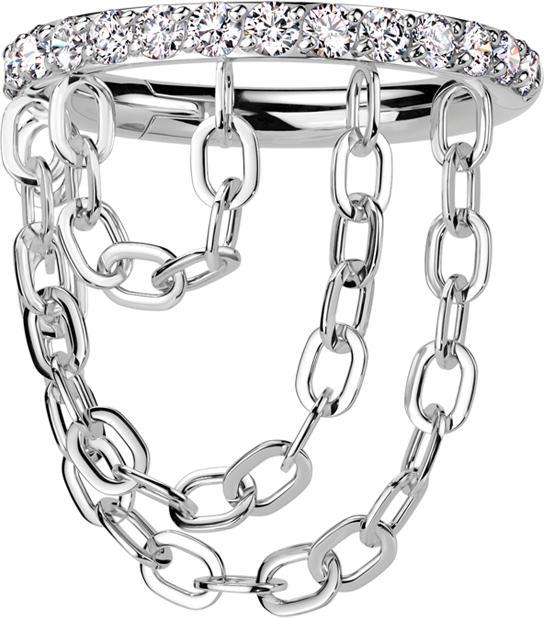 Produktbild Star Piercing Micro Segmentring klappbar silber Kristalle silber Anhänger waagerecht drei Ketten (ohne Messing, Titan G23)