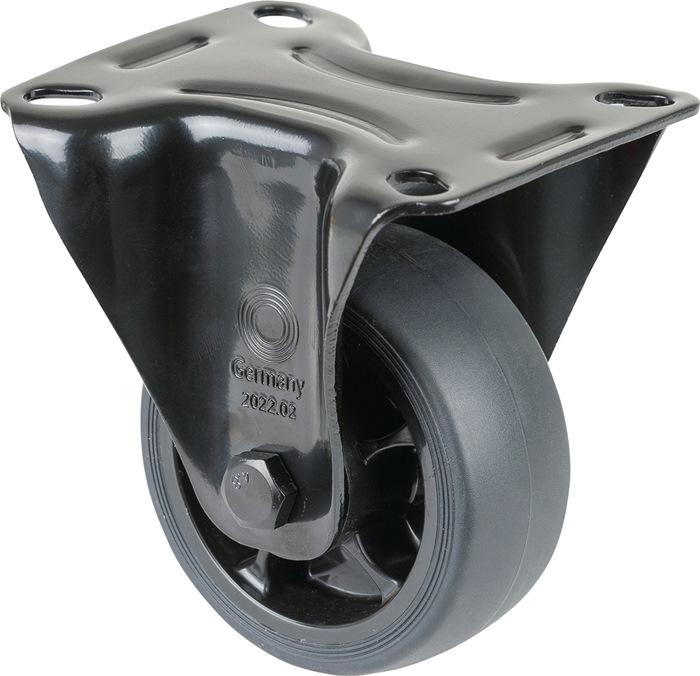Produktbild BS Rollen Bockrolle Rad-Ø 80 mm Tragfähigkeit 100 kg Bockrollen Gummi Platte L104xB80 mm Farbe Rolle schwarz