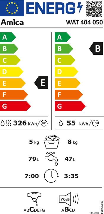 Energy Label Amica WAT 404 070 Washer-dryer