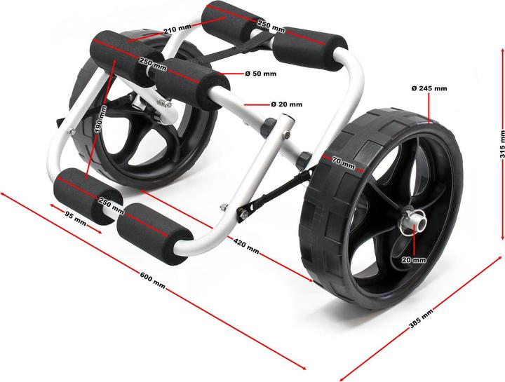 Immagine prodotto Wiltec Carro di trasporto Alu Pliable 45kg Kayak Canoë Avec Roues PU & Sangles en Nylon Fixation Sécu