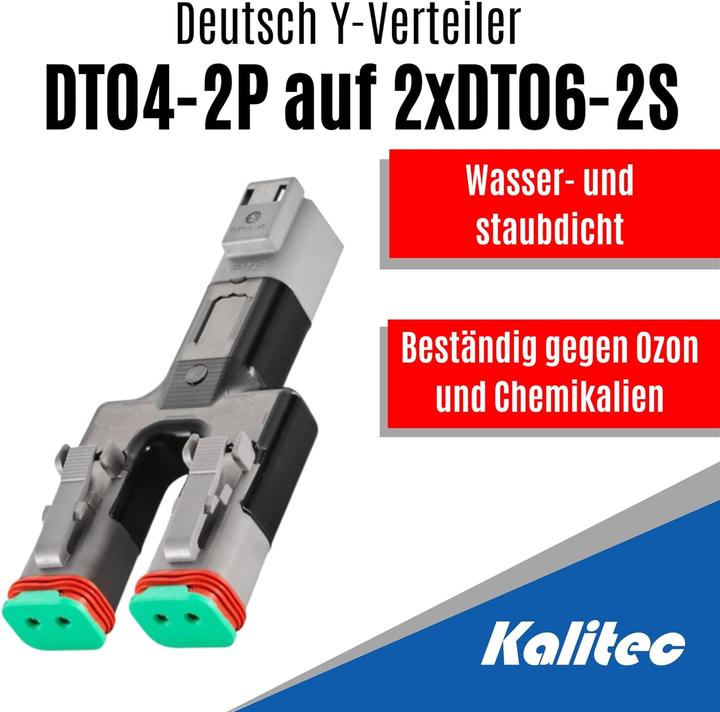Image du produit Kalitec Y-Verteiler DT06-2S/DT04-2P 2 polig I Y-Splitter I graues Gehäuse I Y Adapter 2-Wege I IP69K