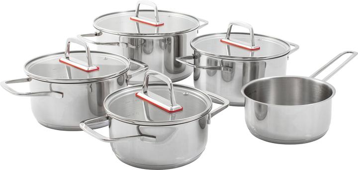 Kopf Topfset Jara aus Edelstahl, Induktion, Kochtopfset mit praktischem Abgiessrand, 9-teilig (24 cm, Kochtopf, Edelstahl)