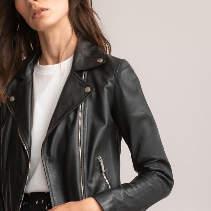 Actual product image La Redoute Collections Biker style leather jacket (32)
