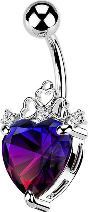 Produktbild Star Piercing Banane silber mit Kugel Filigrane Herzen grosses Kristallherz (Chirurgenstahl 316L, Messing)