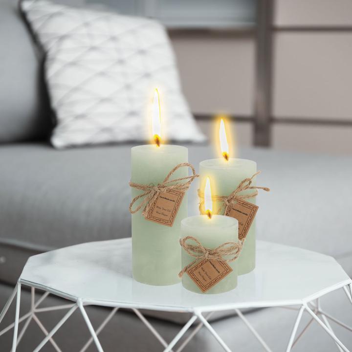 Immagine prodotto Casativo Set di 3 candele a colonna turchesi smerigliate, varie dimensioni (3 pz.)