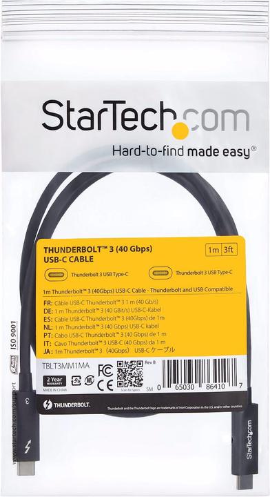 Produktbild StarTech 1M THUNDERBOLT 3 40GBPS CABLE (1 m, Thunderbolt, Cinch, DisplayPort)