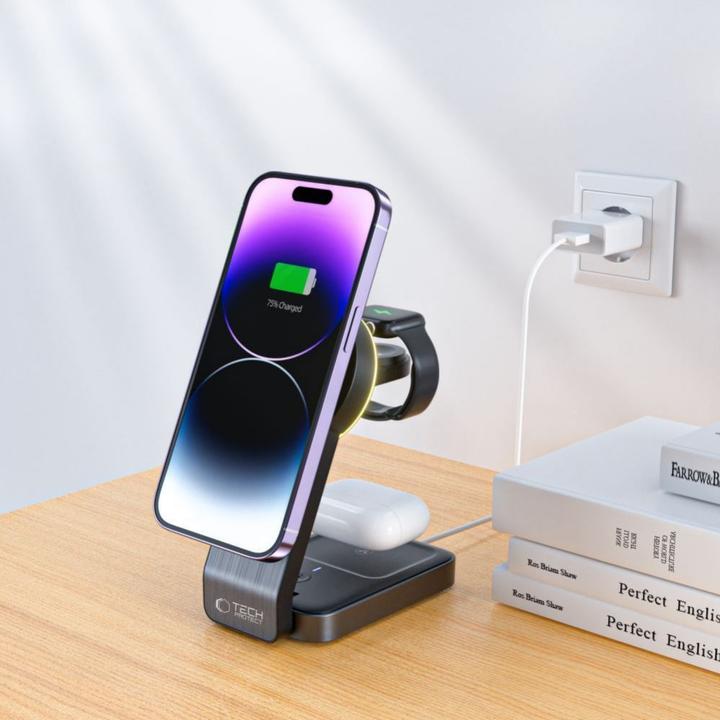 Produktbild Tech-Protect QI15W-A28 inductive MagSafe 3in1 charger with stand for smartphone / Apple Watch / AirP (15 W)