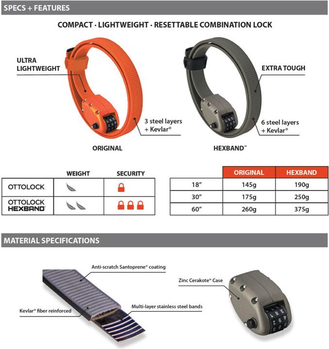 Produktbild Ottolock HEXBAND Stahl & Kevlar Fahrradschloss Grösse US