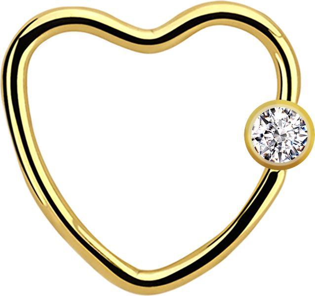 Star Piercing Micro Ball Closure Ring vergoldet Herz mit Kristallkugel silber (Chirurgenstahl 316L)