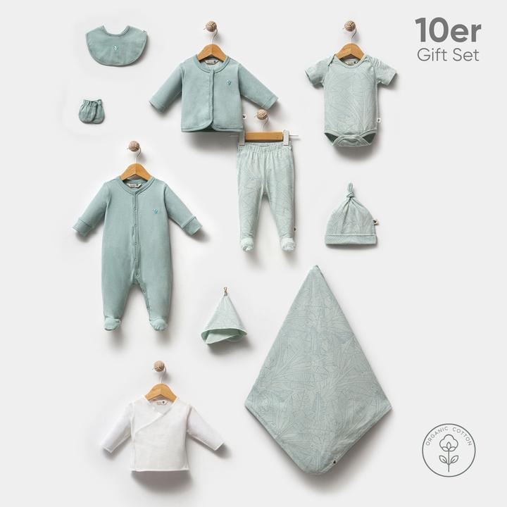 TotsTale Premium 10-teiliges Geschenkset aus Bio-Baumwolle – Erstausstattung für Neugeborene (50, 56, 62, 68)