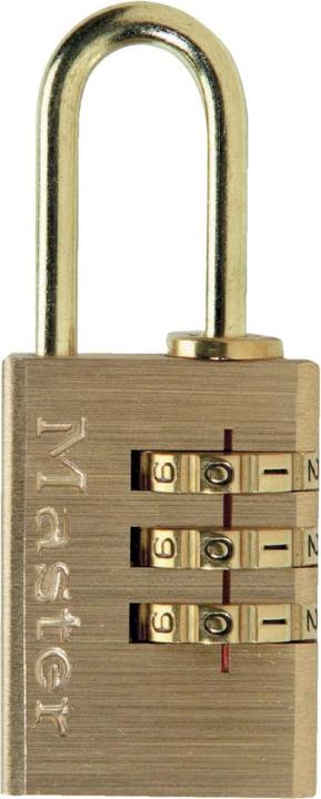 Master Lock 20mm wide aluminium body with brass finish set-your-own combination padlock