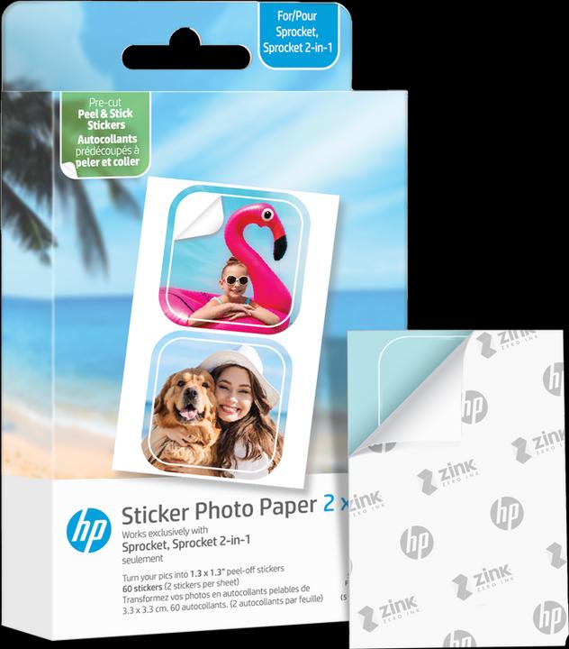 Actual product image HP Zink Paper Sprocket Luna 30-pack 2x3 Pre-cut 1.3x1.3 sticker (HPIZ2X330C)