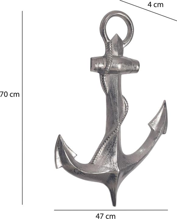 Produktbild FineBuy Deko Anker Wanddeko 70 cm Silber XXL Maritim Aluminium Modern Wohndeko