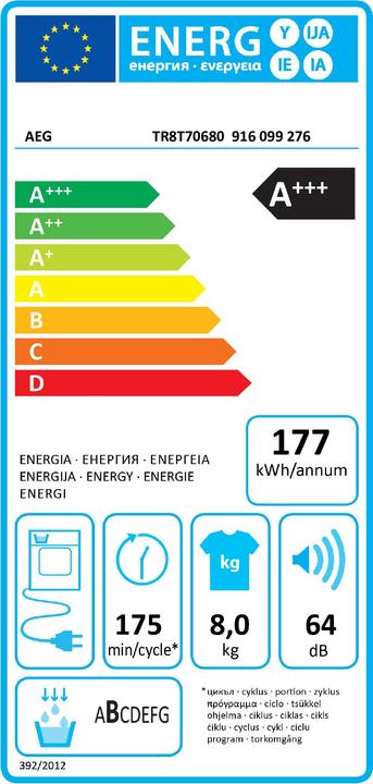 Energy Label AEG TR8T70680 (8 kg, Right)