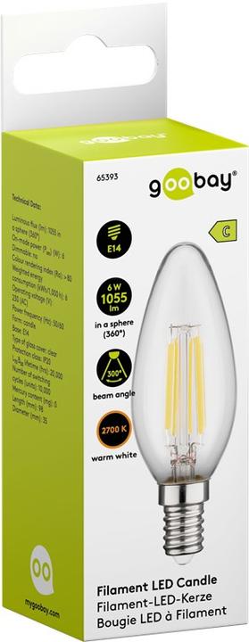 Image du produit Goobay Bougie LED à filaments, 6 W (E14, 6 W, 1055 lm, 1 x, C)