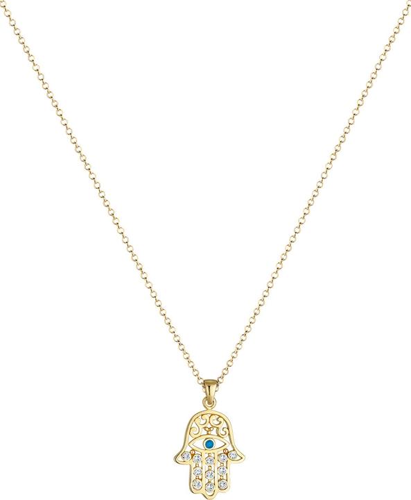 Elli Halskette Hamsa Hand der Fatima Evil Eye Kristalle 925 Silber (Glaskristall, 925 Sterling Silber vergoldet, 60 cm)