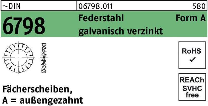 Image du produit Rondelle éventail DIN 6798 Forme A Denture extérieure A 6,4 Acier à ressort électro-galvanisé