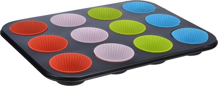 Fs-Star Muffin-Backform mit Silikonförmchen für 12 Muffins (6.50 cm)