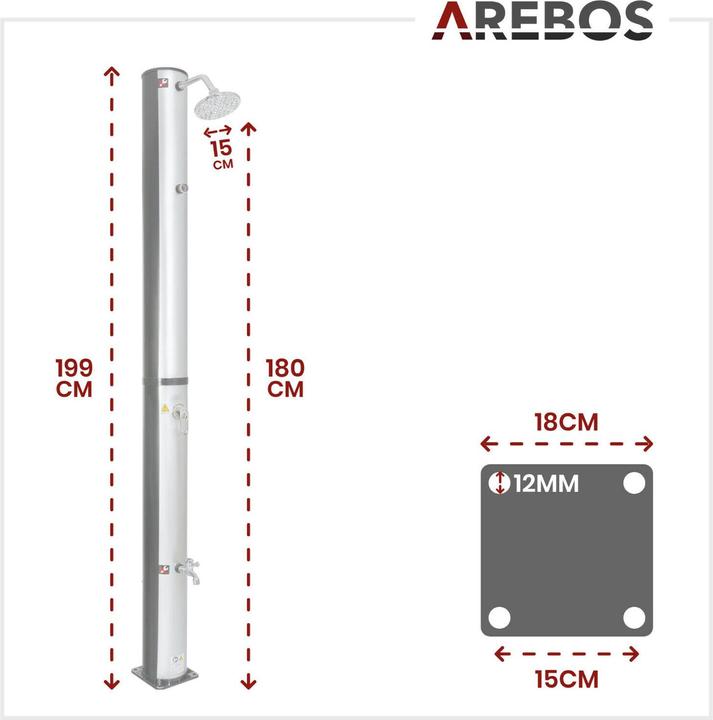 Actual product image Arebos Solar shower
