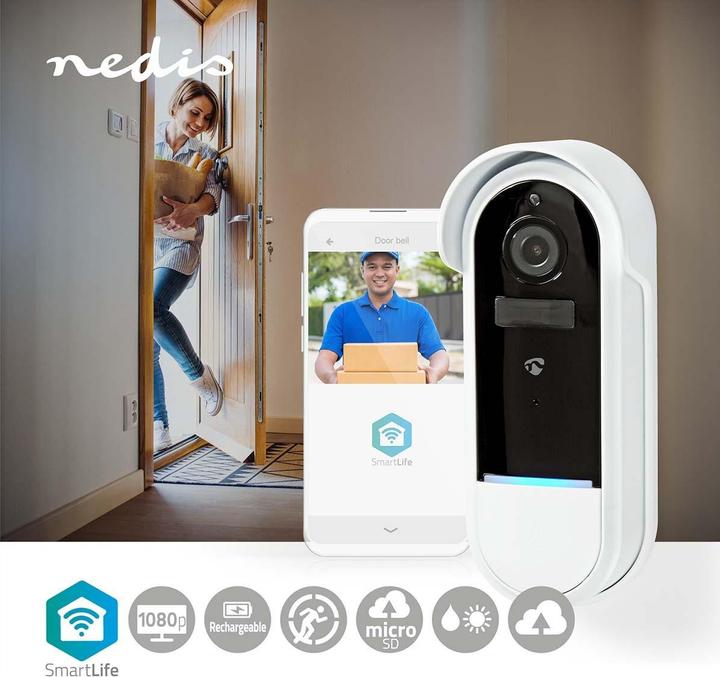 Image du produit Nedis Smartlife portier vidéo Wi-Fi alimenté par batterie AndroidT / IOS Full HD 1080p Cloud / m (WiFi)