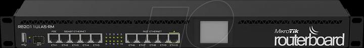 Produktbild MikroTik RB2011UiAS-RM L5 128MB RAM, 5xLAN, 5xGig LAN 1xSFP, LCD, USB, Rack19"