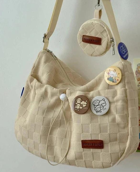 Produktbild Only-Bags.Store Crossbody Bag Solid Color Plaid Print Large Capacity Shoulder Bag Cute Handbag