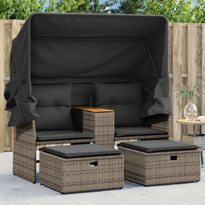 Immagine prodotto VidaXL Divano da giardino a 2 posti con tettoia e sgabelli