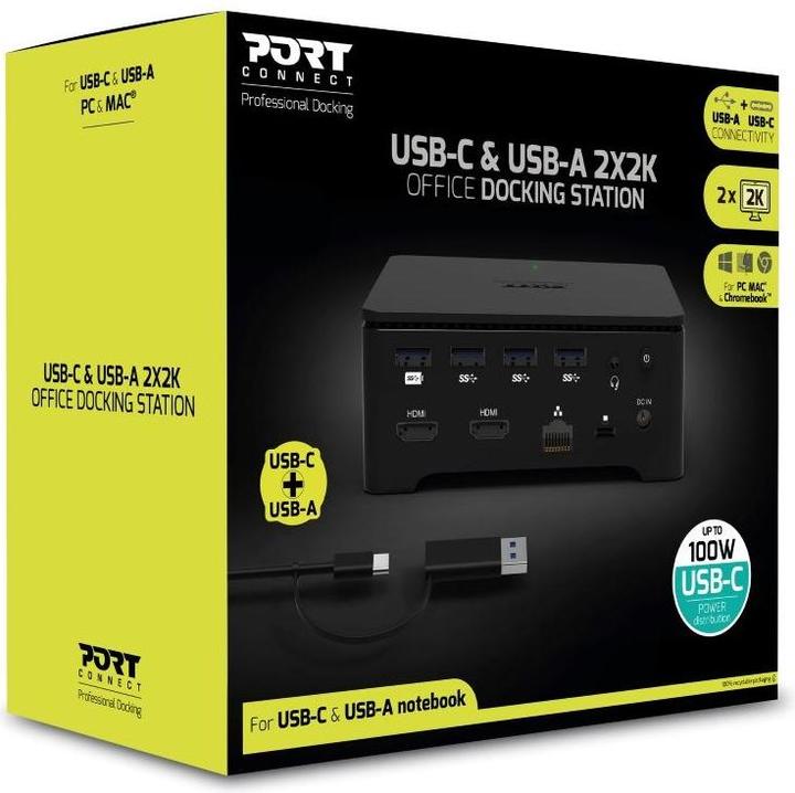 Immagine prodotto Port Designs DOCKING UNIVERSAL OFFICE 901908 2 X 2K-EU, USB-A/USB-C (USB-A, USB-C, 8 Porti)