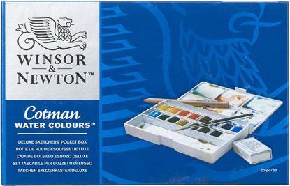 Produktbild Winsor & Newton Cotman watercolour deluxe pocketbox 19pcs (Weiss, Gelb, Grün, Blau, Grau, Rot)